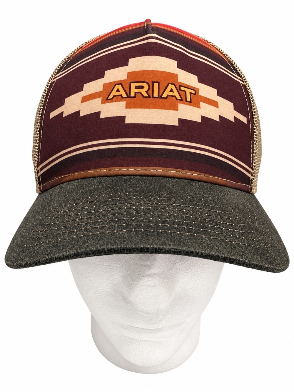 Ariat Southwestern Trucker Hat Brown Tan Mesh Snapback Western Cowboy Cap